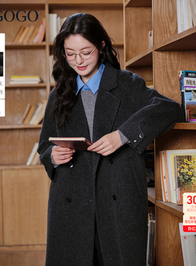 LAGOGO柔霭季风中长款双面呢大衣女拉谷谷2025年冬季新款长外套