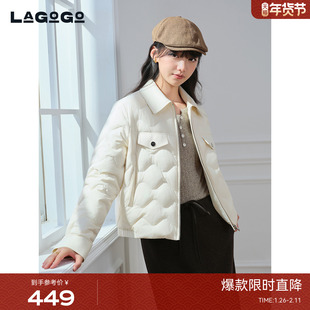 LAGOGO短款翻领羽绒服女拉谷谷2025冬新款轻薄法式外套ODYY239J51
