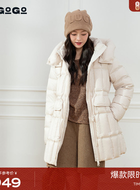 LAGOGO连帽抽绳收腰中长款羽绒女拉谷谷2025年新款外套ODYY53XK55