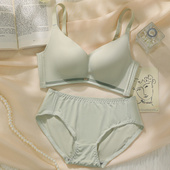 女薄厚款 无磁套装 聚拢收副乳无钢圈防下垂70A85B内衣套装 纯色文胸