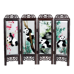 有福湘绣苏绣蜀绣粤绣小屏风办公室客厅桌面摆件领导送礼熊猫定制