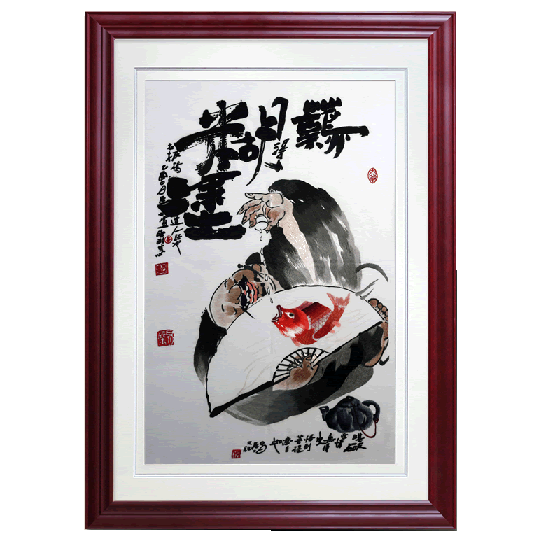 有福湘绣茶室书房人物装饰手工画风水名画难得糊涂成品禅意新中式