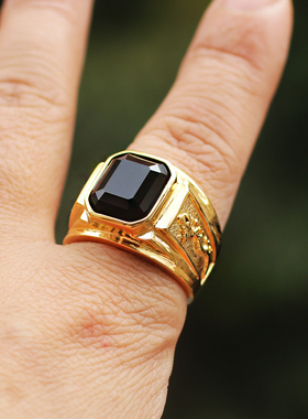 钛钢复古国风霸气男士戒指镀K金