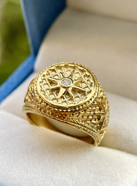 欧美复古钛钢戒指男士霸气镀18k金色金刚食指戒子高级时尚