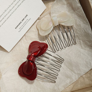 日韩气质醋酸蝴蝶结梳插发卡无痕刘海前额倒插梳发梳头饰侧边头饰