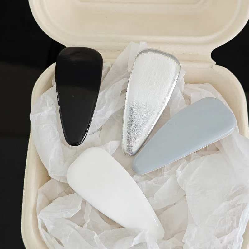 2025新时尚复古高级感漆皮边夹发夹网红亮面PU水滴BB夹刘海侧夹女