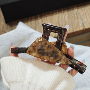 韩国小众创意设计感双面几何豹纹抓夹后脑勺懒人盘发夹中号鲨鱼夹