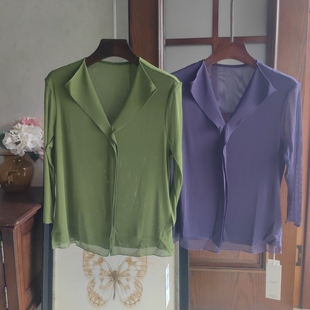 显瘦纯真丝桑蚕丝纯色女士网眼7分袖 前三后二 小衫