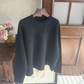 加厚园领羊毛羊绒混纺毛衣女士宽松