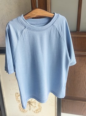 16.5美丽诺纯羊毛儿童插肩袖宽松T恤男女童