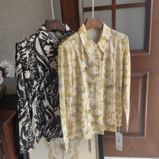 新品 衬衫 版 型显瘦洋气2551 超细美丽诺纯羊毛女士印花长袖