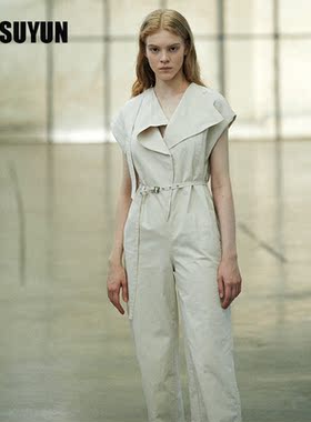 CUISUYUN秋独立设计师米色工装连体裤