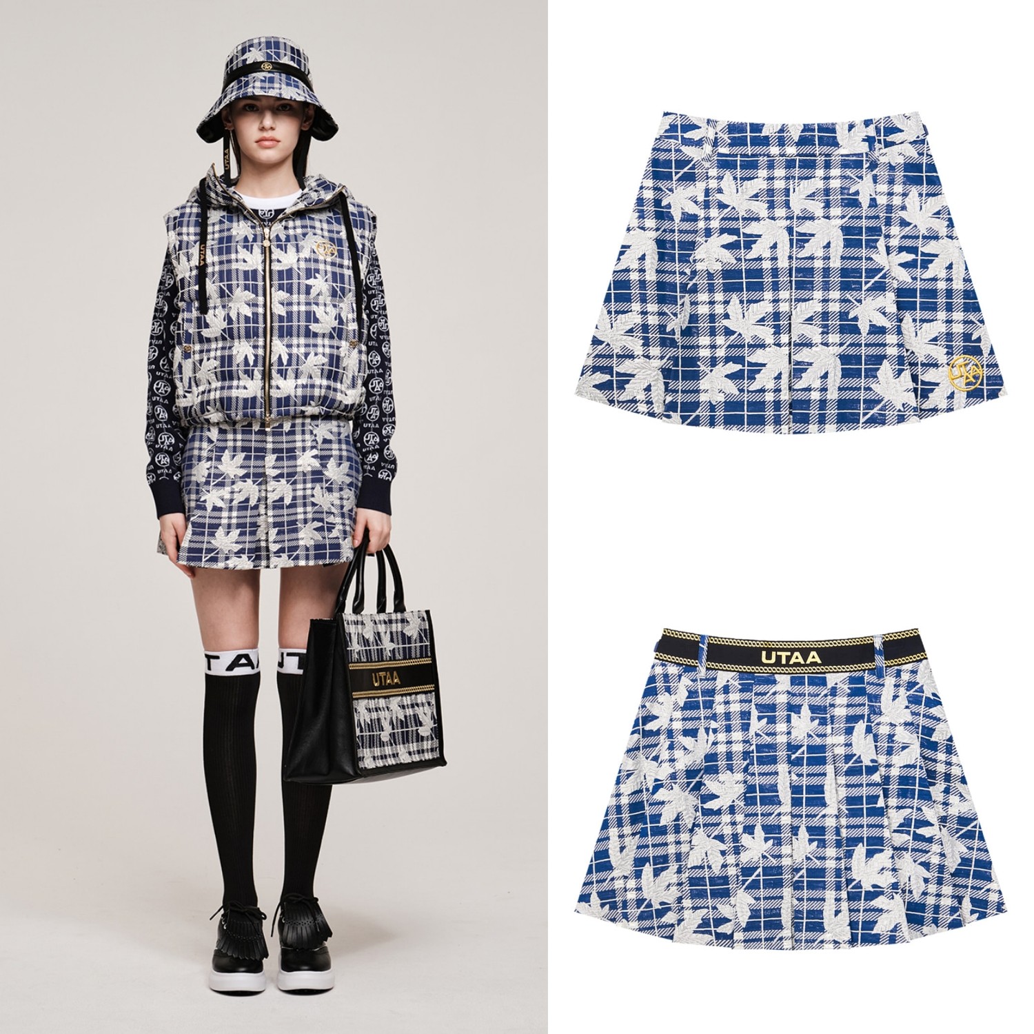 韩国代购UTAA高尔夫球服25女士秋冬时尚百搭标志图案印花半身短裙