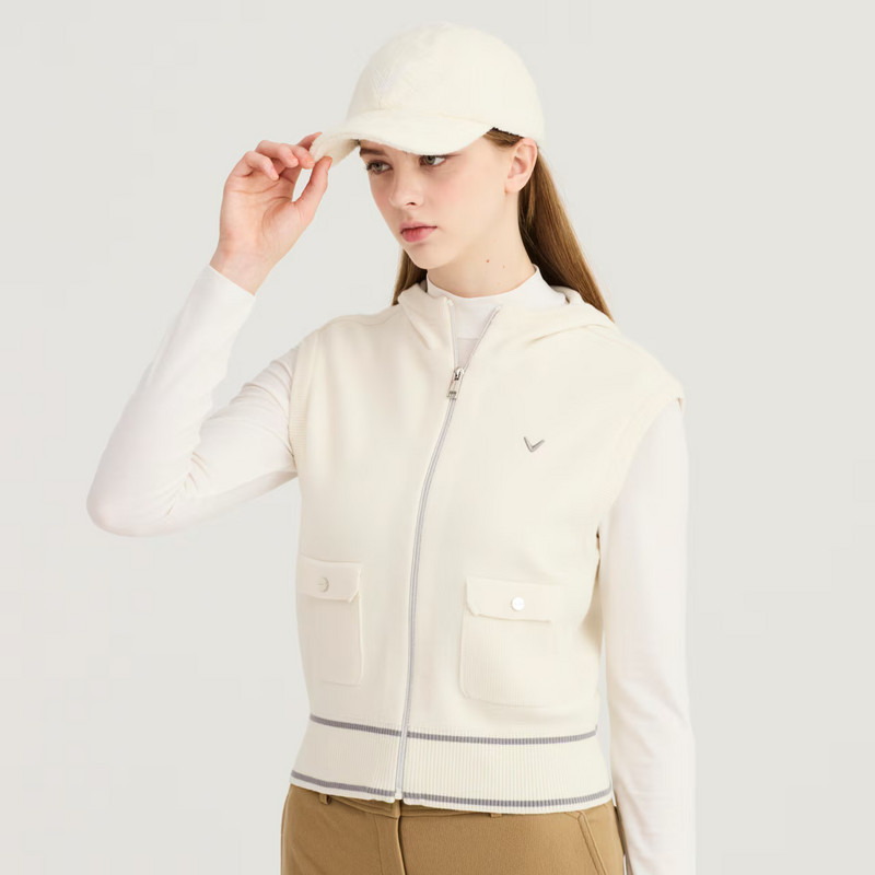 韩国代购Callaway高尔夫球服25冬季女士时尚运动拉链连帽针织马甲