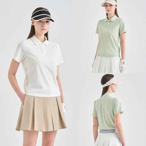 韩国代购LANVINBLANC高尔夫球服26春夏女士半系扣纯色翻领短袖T恤