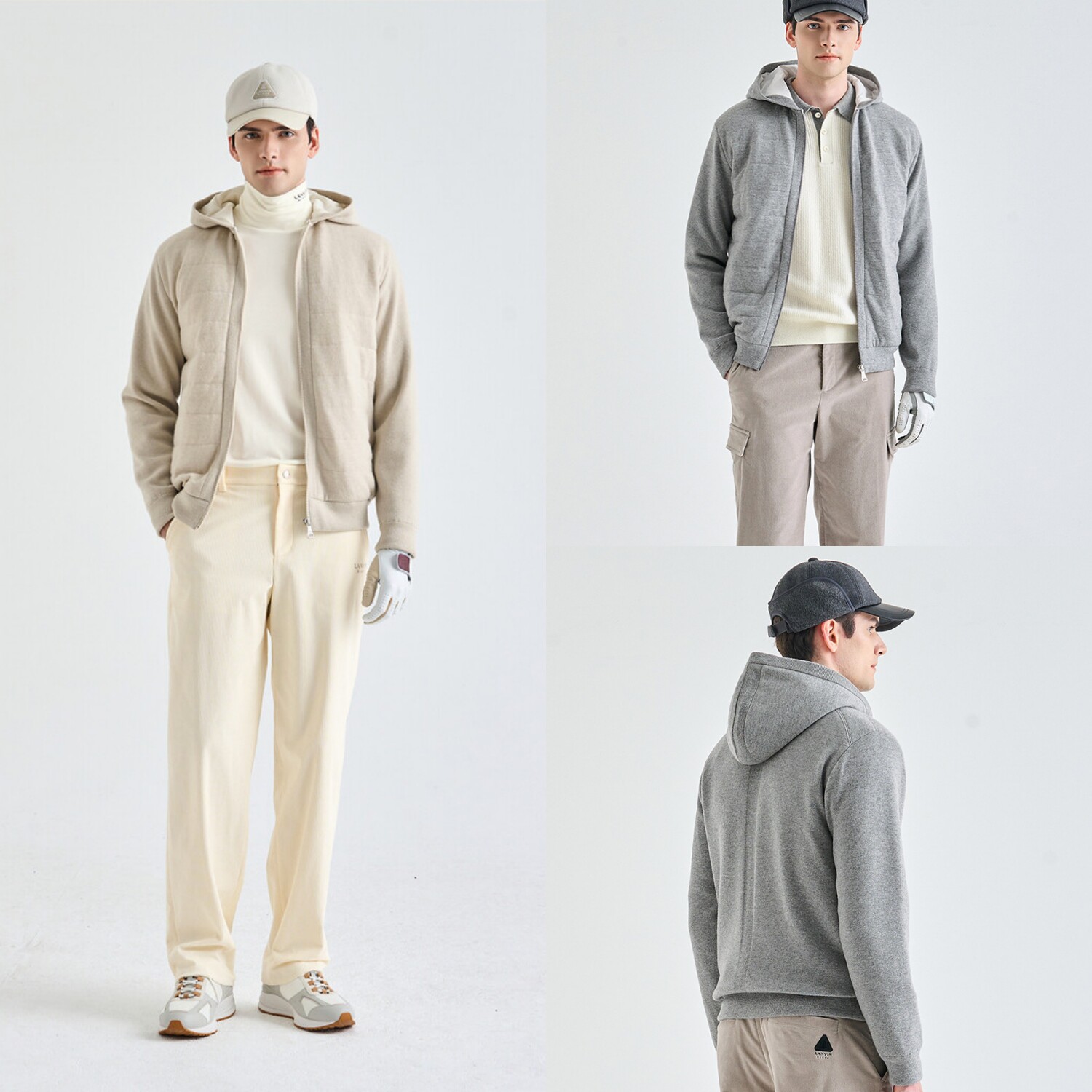 韩国代购LANVINBLANC高尔夫球服25冬季男士连帽纯色长袖夹棉外套