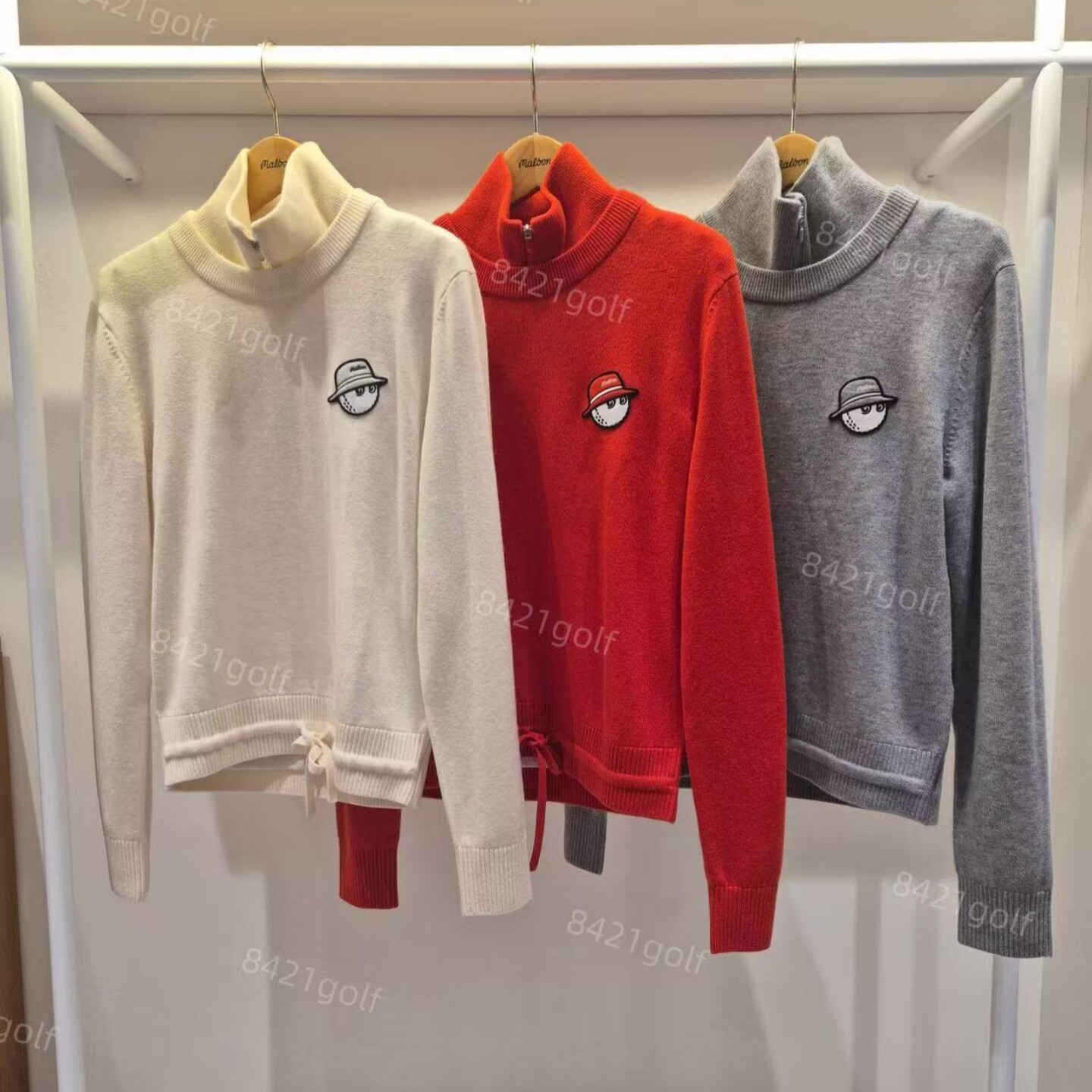 25秋冬女士韩国代购Malbon高尔夫球服休闲运动翻领防风套头针织衫