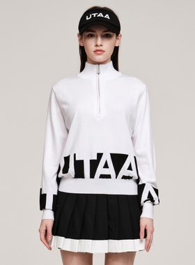 韩国代购UTAA高尔夫球服25女士秋冬休闲百搭半拉链立领长袖针织衫