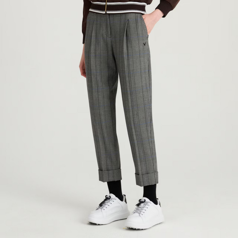 韩国代购Callaway卡拉威高尔夫球服25年秋冬女士配色格子宽松长裤