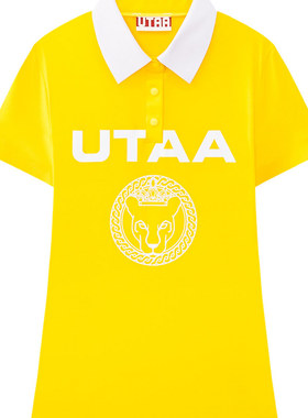 韩国代购UTAA高尔夫球服上衣 25夏款golf女翻领半系扣字标短袖T恤