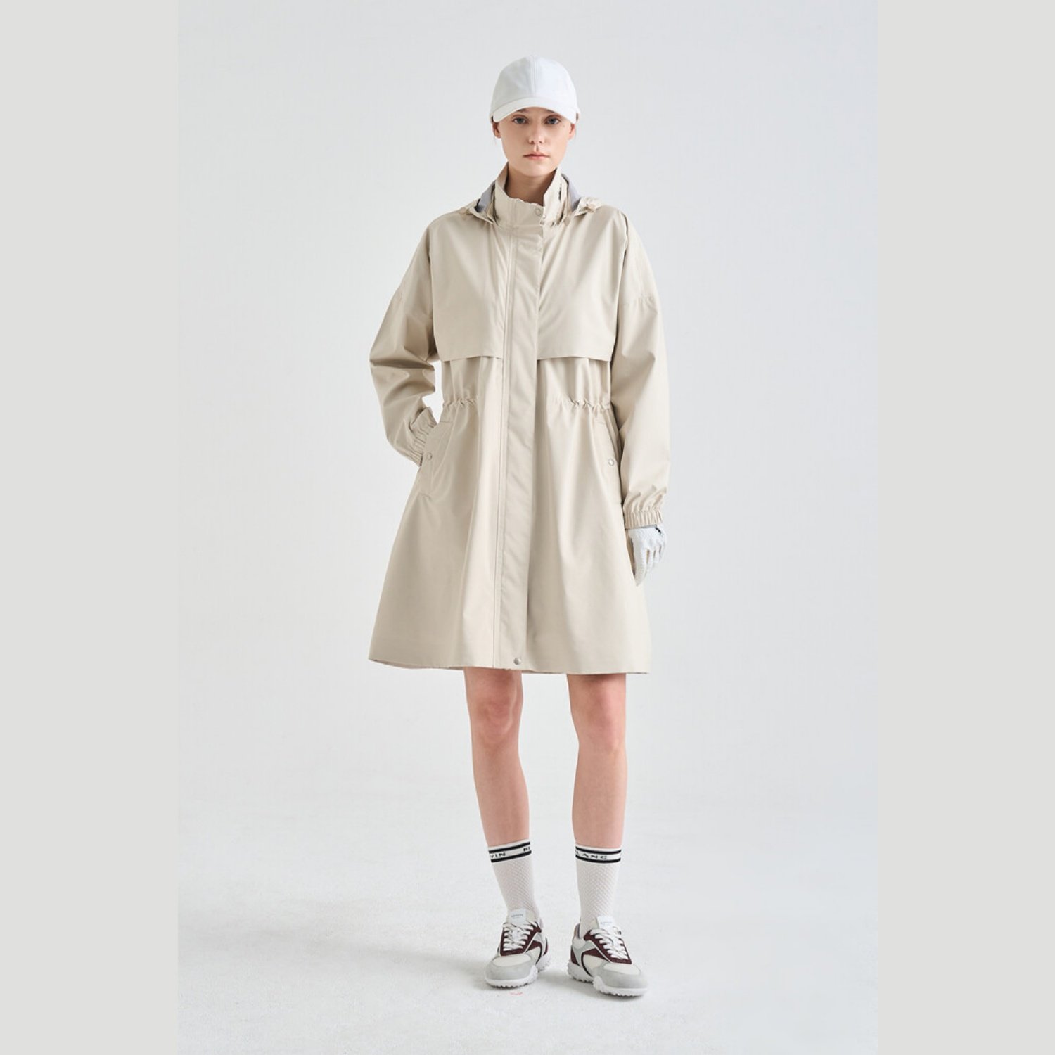 韩国代购LANVINBLANC高尔夫球服26早春女士连帽纯色长袖防水雨衣