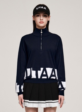 韩国代购UTAA高尔夫球服25女士秋冬百搭标志半拉链立领长袖针织衫