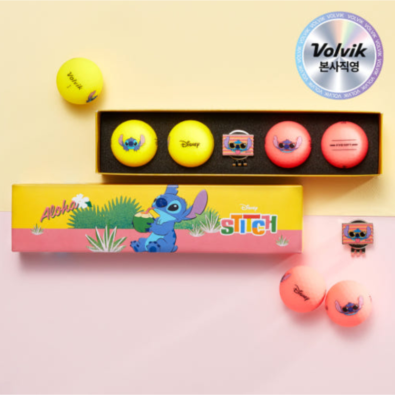 韩国代购Volvik高尔夫球迪士尼史迪奇夏威夷3层球4颗球加马克套装