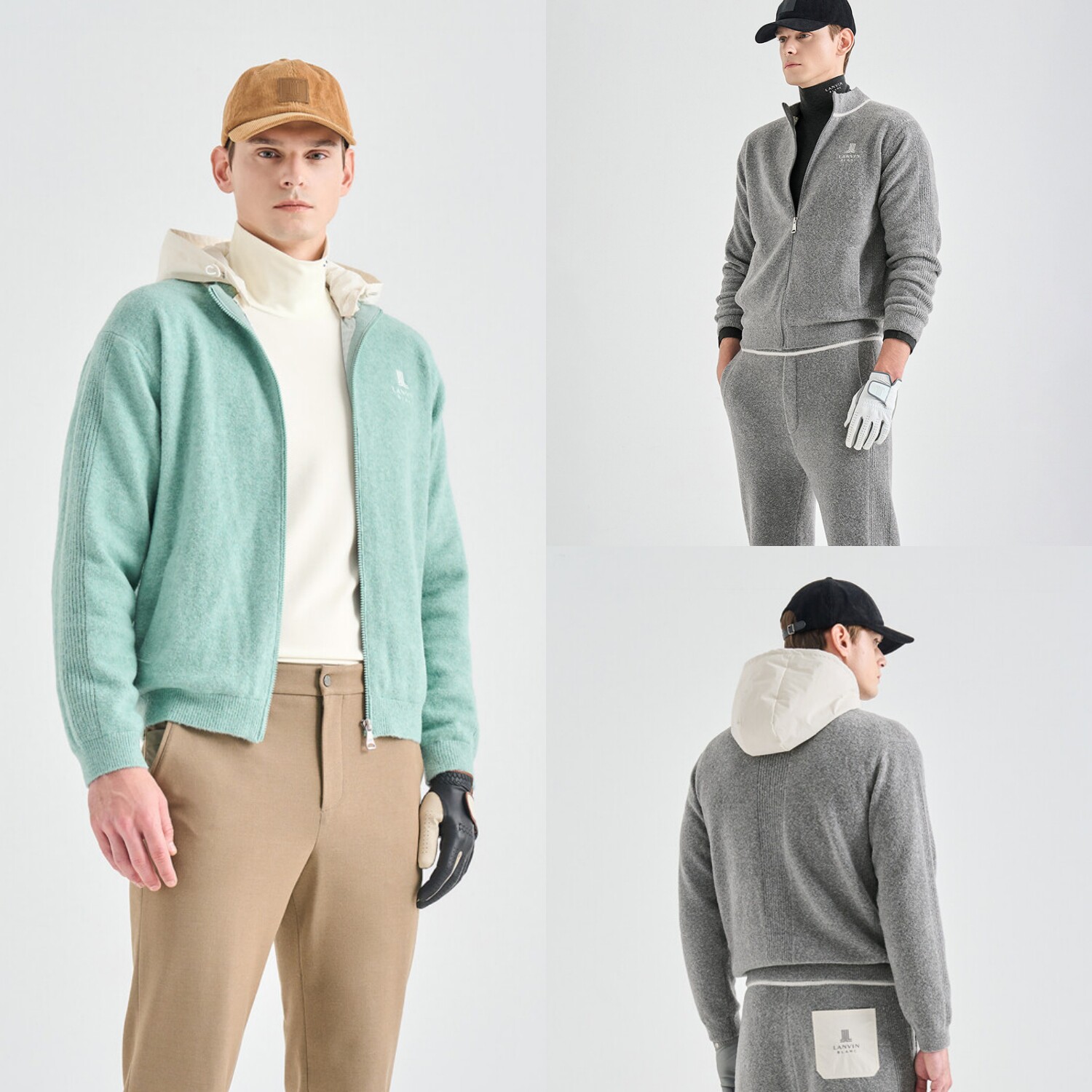 韩国代购LANVINBLANC高尔夫球服25冬季男士连帽针织防风保暖夹克