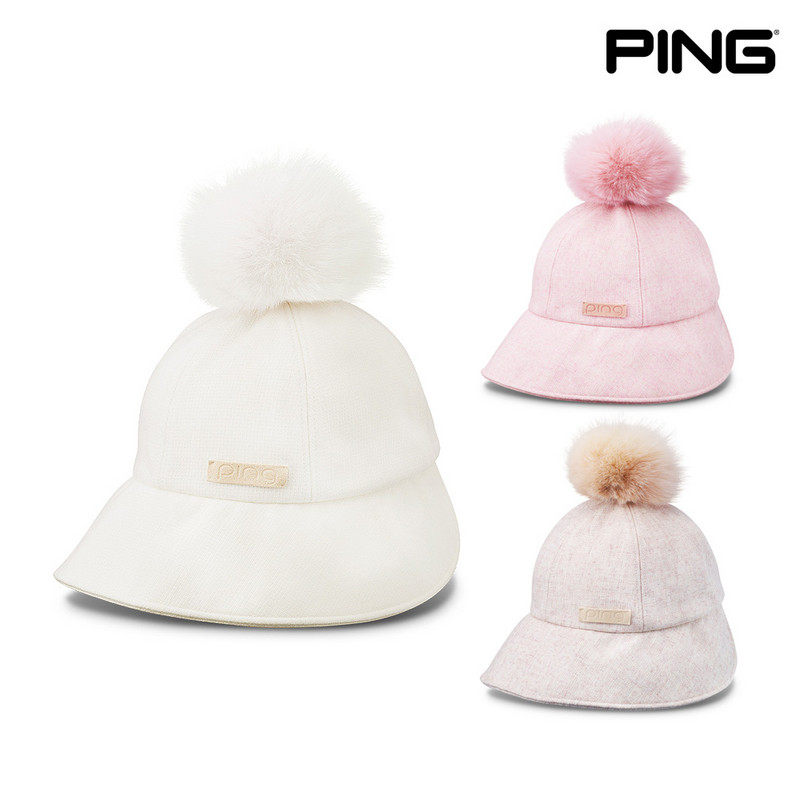 PING韩国正品代购高尔夫帽子女冬季护耳保暖粉色女性羊毛水桶帽