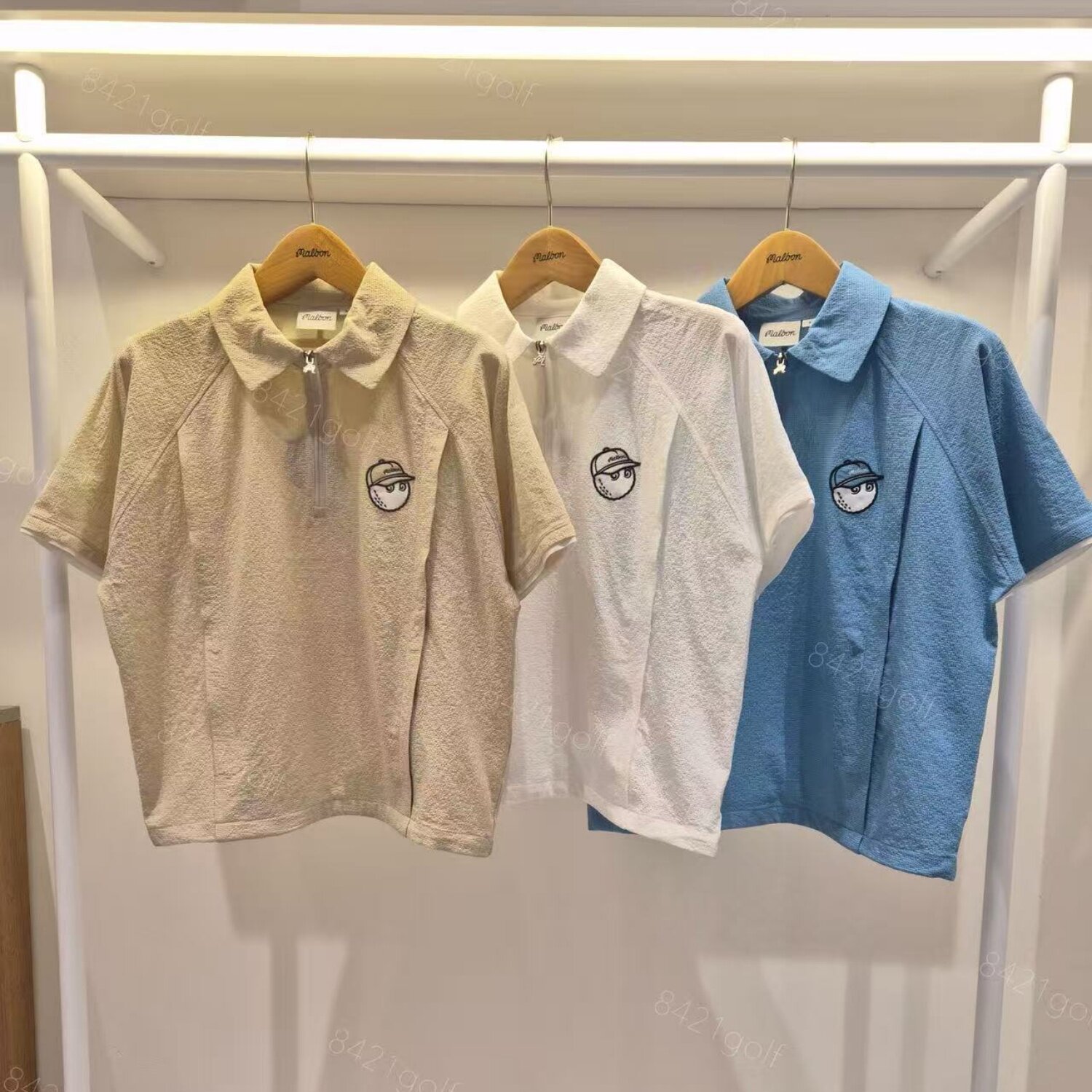 韩国正品代购女士高尔夫球服春夏新款时尚运动翻领半拉链短袖T恤