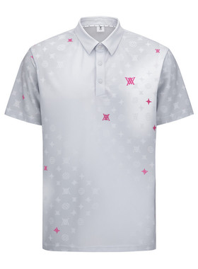 韩国正品代购ANEW高尔夫球服25男士新翻领半系扣渐变图案短袖T恤