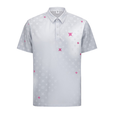 韩国正品代购ANEW高尔夫球服25男士新翻领半系扣渐变图案短袖T恤