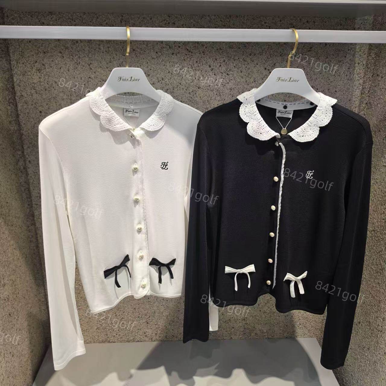 韩国正品代购高尔夫球服女士2026新款蝴蝶结装饰长袖开襟衫