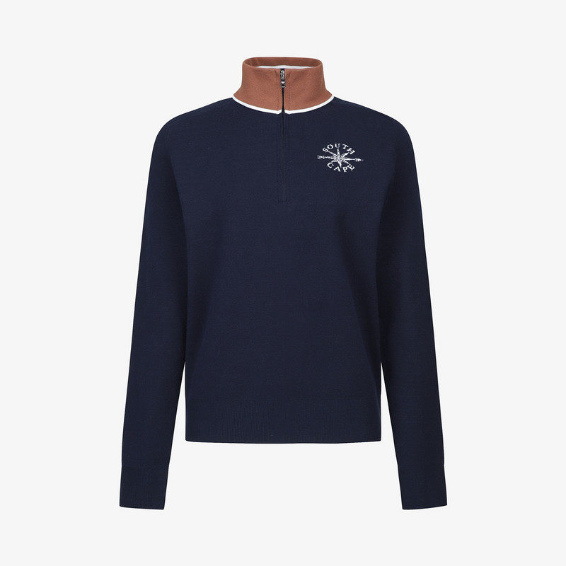 韩国代购SOUTHCAPE高尔夫球服秋冬女士半拉链立领套头长袖针织衫