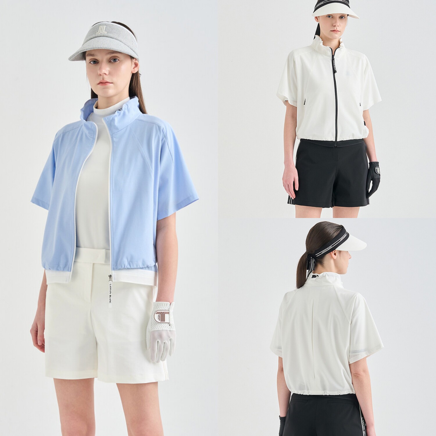 韩国代购LANVINBLANC高尔夫球服26春夏女士弹力立领拉链短袖上衣