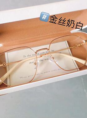 超轻奶茶色金丝眼镜近视女可配度数多边形眼镜框素颜显白眼睛框架