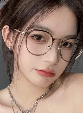 近视眼镜框女冷茶色心形近视眼镜框素颜大脸可配有度数平光镜女