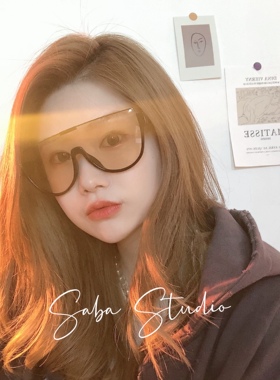 欧美复古茶色墨镜女2021新款男士连体防风一体式镜片个性太阳镜潮