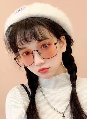 韩版ins网红下半框眼镜黑框茶色墨镜女潮街拍大框方形大脸太阳镜