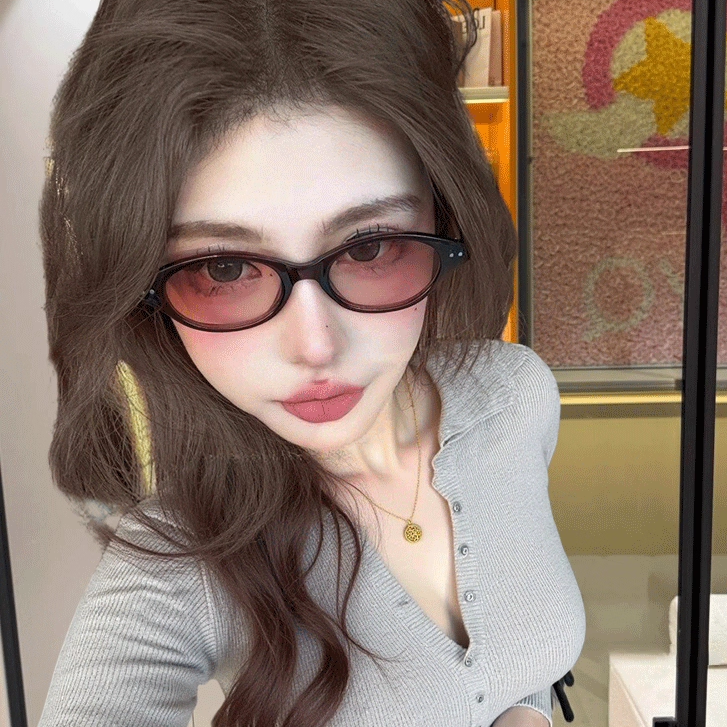 茶色框猫眼gm墨镜女款高级感复古椭圆书呆子方圆脸度假太阳眼镜