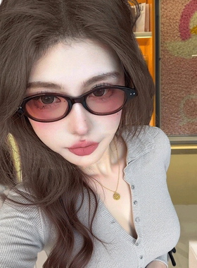 茶色框猫眼gm墨镜女款高级感复古椭圆书呆子方圆脸度假太阳眼镜