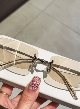 欧美gm墨镜无框水银色Y2K辣妹风凹造型高级感街拍太阳眼镜女款潮