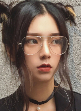 飞行员双鼻梁眼镜框护目网红蛤蟆平光镜复古超轻金丝近视镜男女款