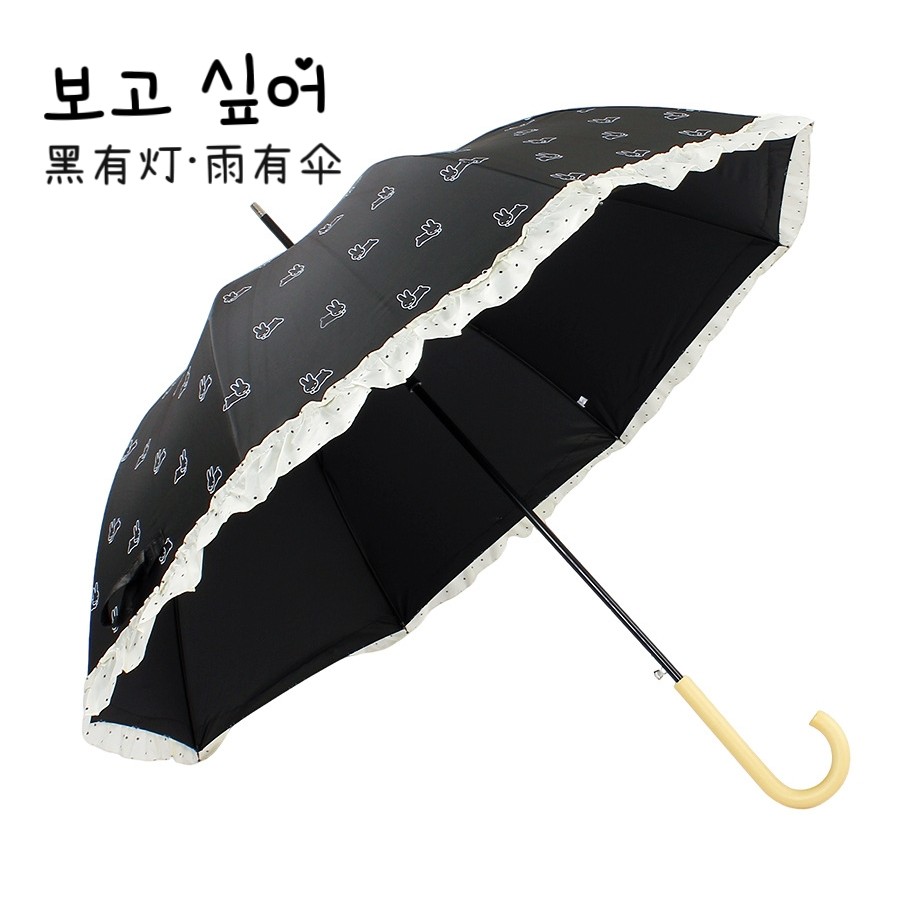 拱形花边长柄伞日系小巧少女心可爱自动黑胶防晒弯钩木柄遮阳伞