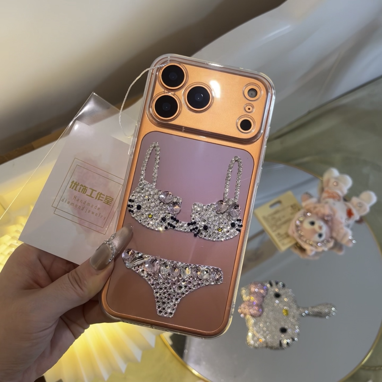 定制适用17promax水钻手机壳16pro比基尼Kt全包13保护套15软壳14