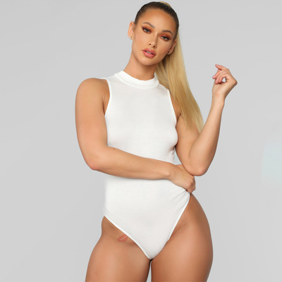 欧美风修身无袖高领女兜裆连体衣