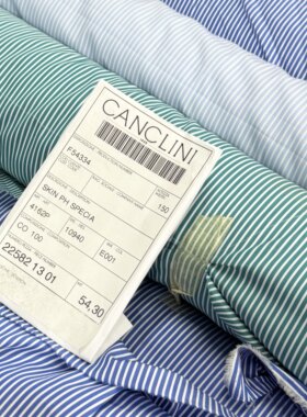 宽1.5米。意大利Canclini进口经典高端条纹纯棉衬衫衣裙面料布料