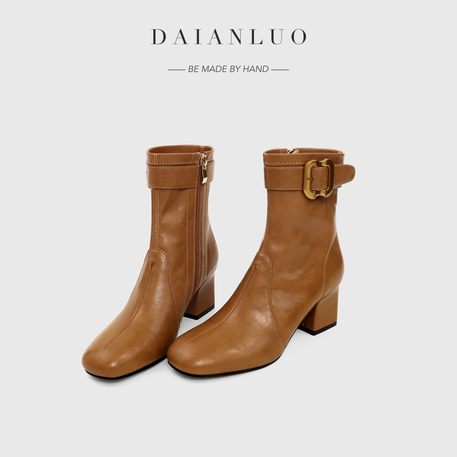 【跟高6cm】弹力靴女短靴小个子瘦瘦靴女高跟方头粗跟百搭显瘦靴