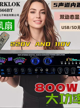 110V跨境热销AV666BT五声道5家用蓝牙功放机600W大功率铝合金功放