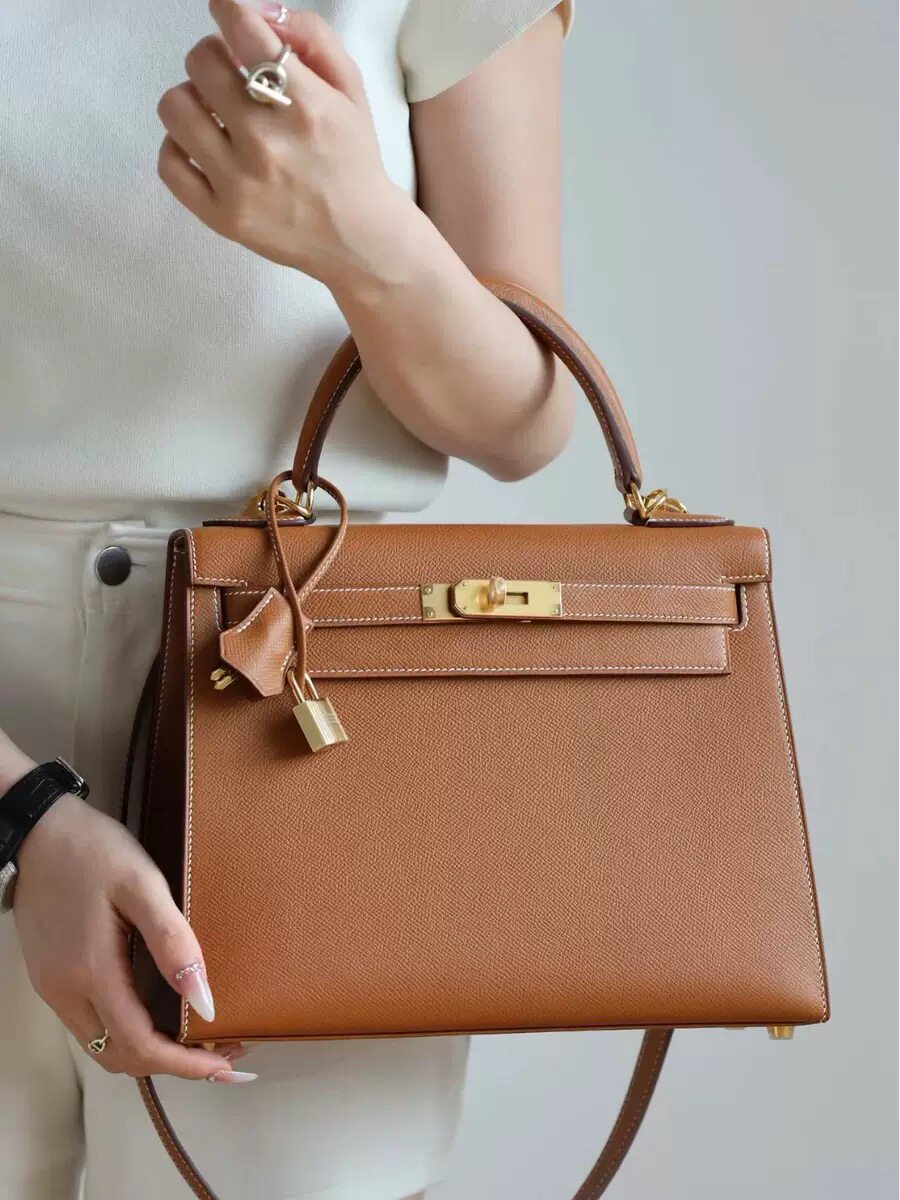 高级手工蜡线手掌纹外缝凯利包25/28头层epsom皮手提包单肩斜挎包